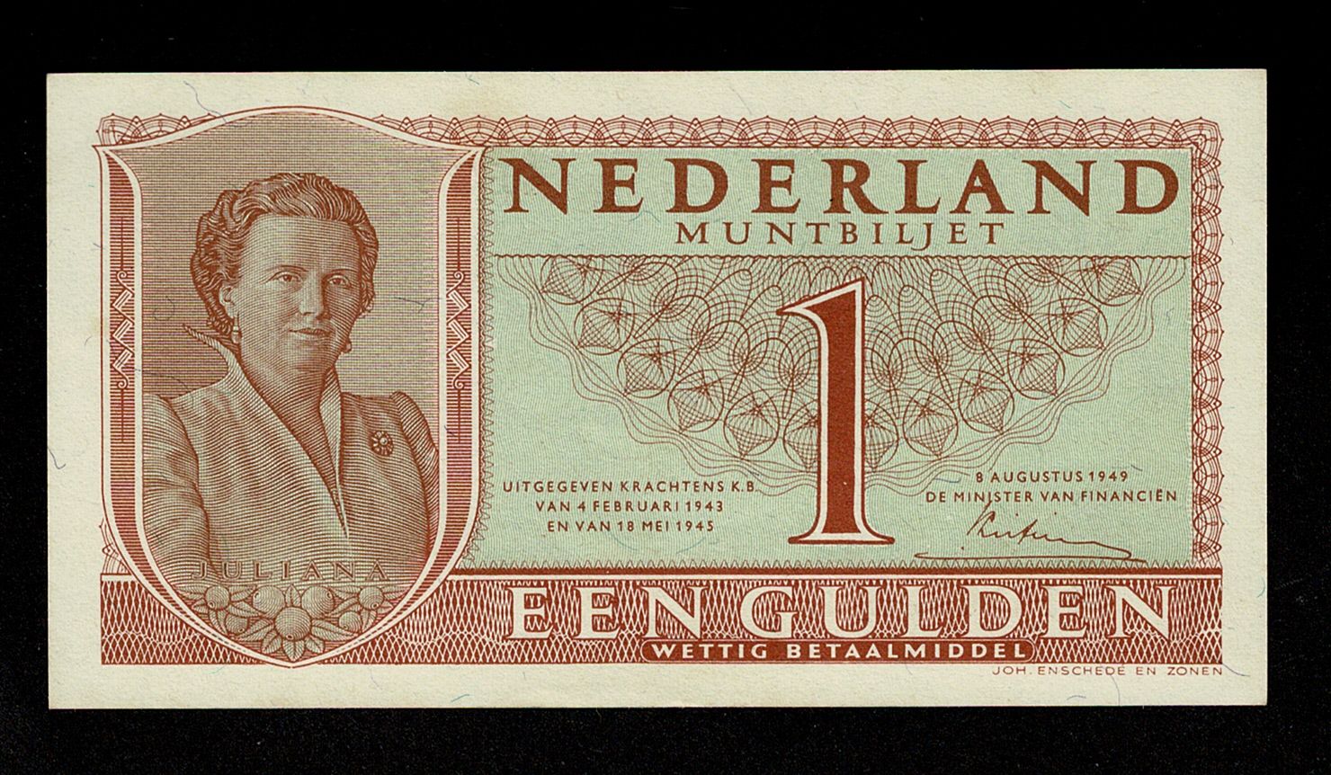 (afbeelding voor) 1 Gulden 1949 UNC Wilhelmina 07-1a