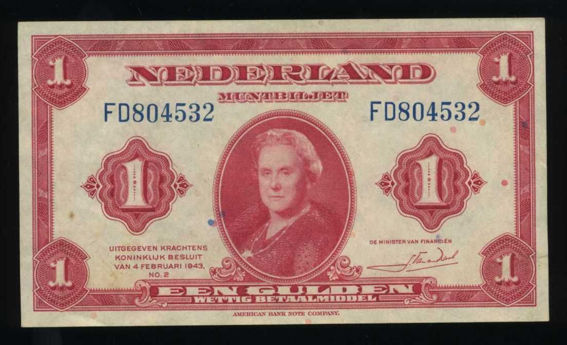(afbeelding voor) 1 Gulden 1943 PR Wilhelmina 05