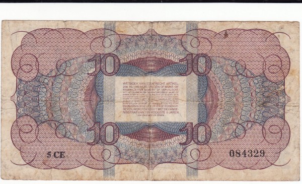 (afbeelding voor) 10 Gulden 1945 FR+ Lieftinck 45-1a