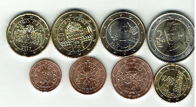 (afbeelding voor) UNC set Oostenrijk 2017 van 1 cent tot en met 2 euro