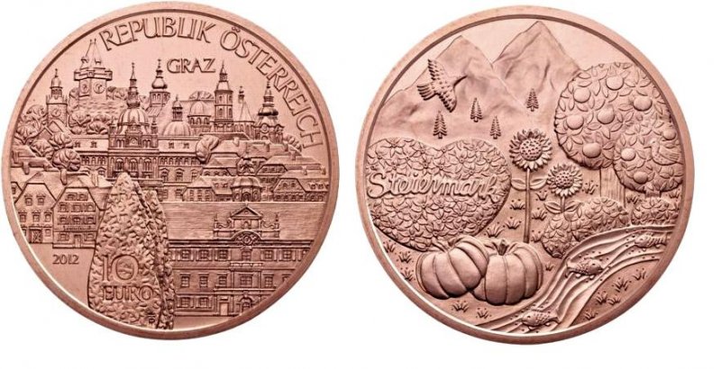 (afbeelding voor) 10 Euro munt Oostenrijk 2012 Steiermark