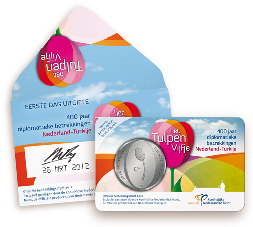 (afbeelding voor) 5 Euromunt NL Tulp 2012 in coincard first day