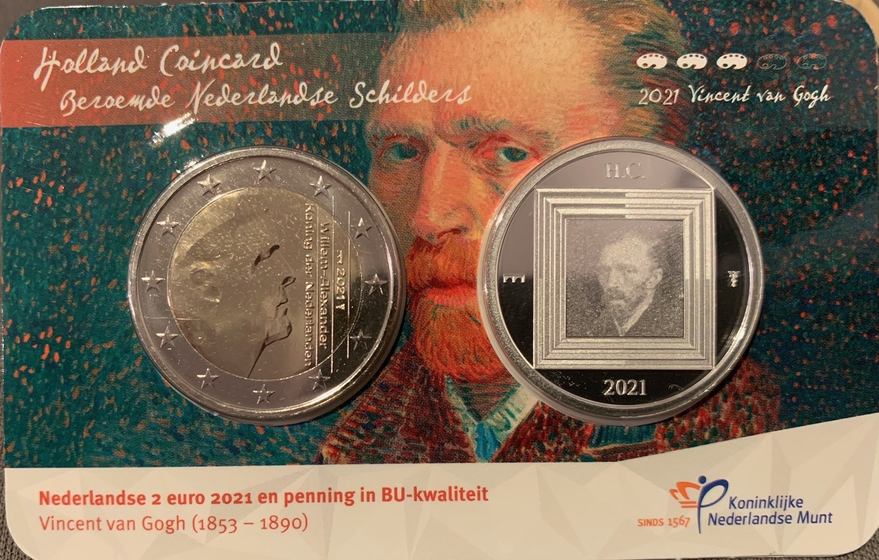 (afbeelding voor) 2 Euromunt Nederland 2021 Vincent van Gogh in coincard ZILVER