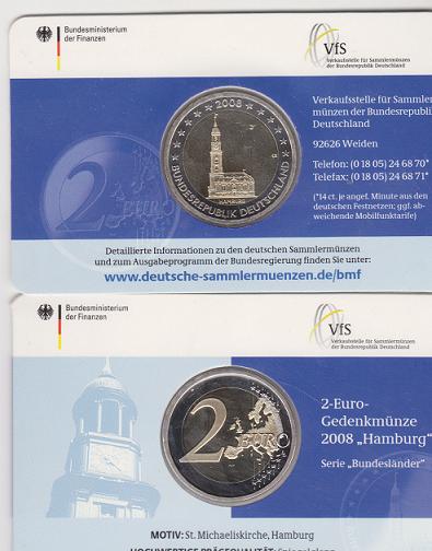 (afbeelding voor) 2 Euromunt Duitsland 2008 Proof letter J in coincard