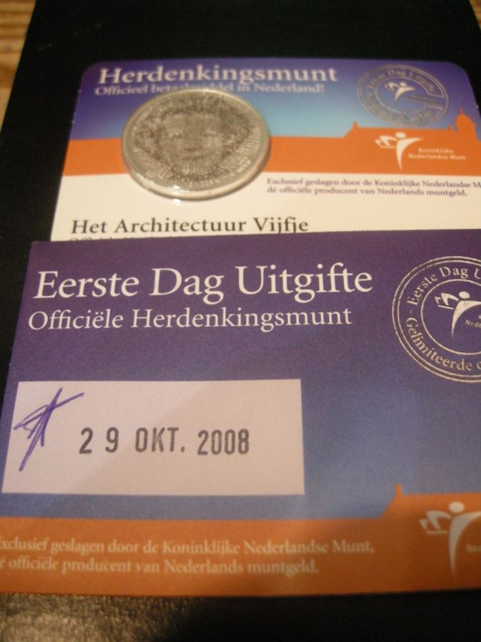 5 Euro architectuur in coincard, 1e dag uitgifte 29-10-2008 (afbeelding voor) 5 Euro architectuur in coincard, 1e dag uitgifte 29-10-2008