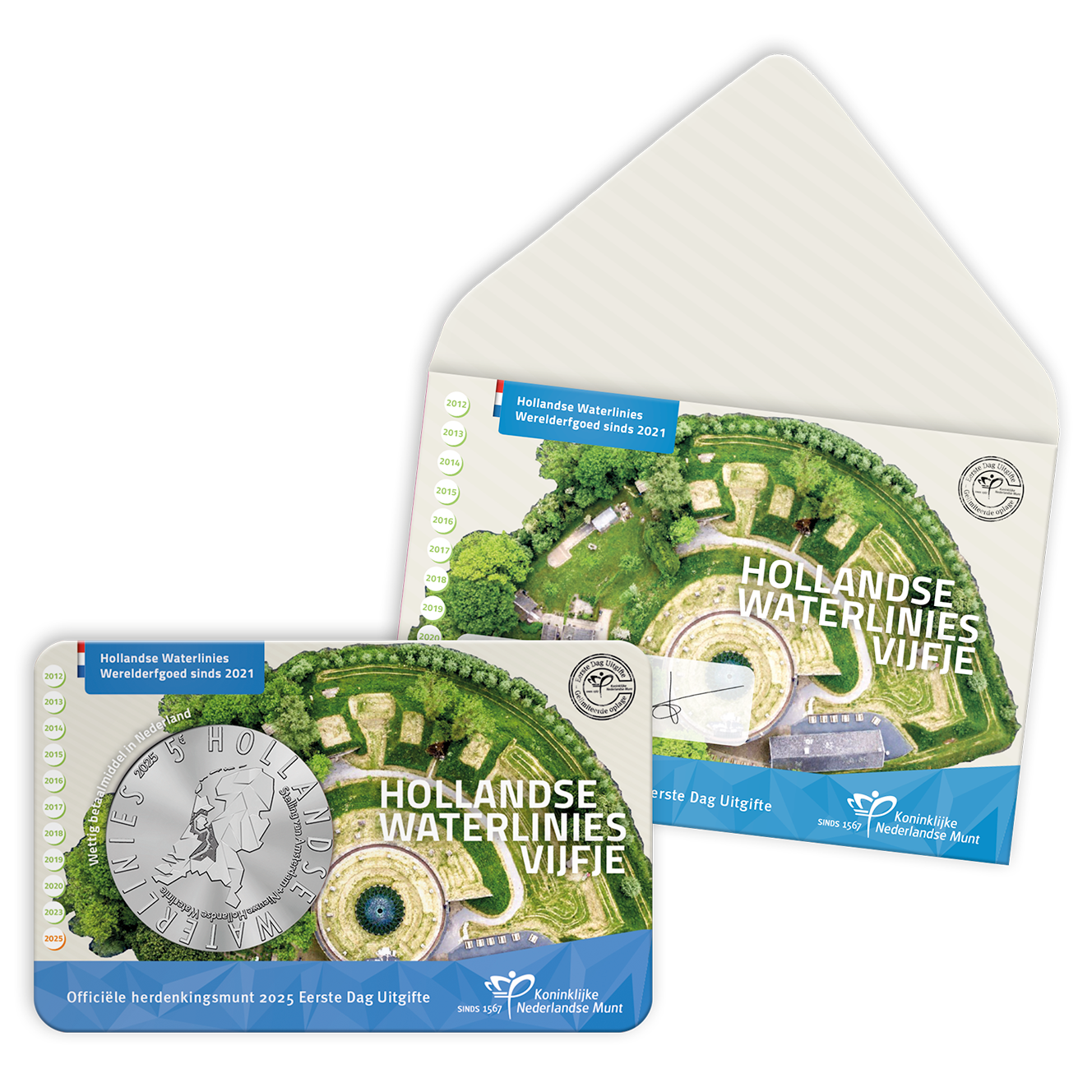 (afbeelding voor) Nederland Hollandse Waterlinie Vijfje 2025 - 1e dag uitgifte in coincard