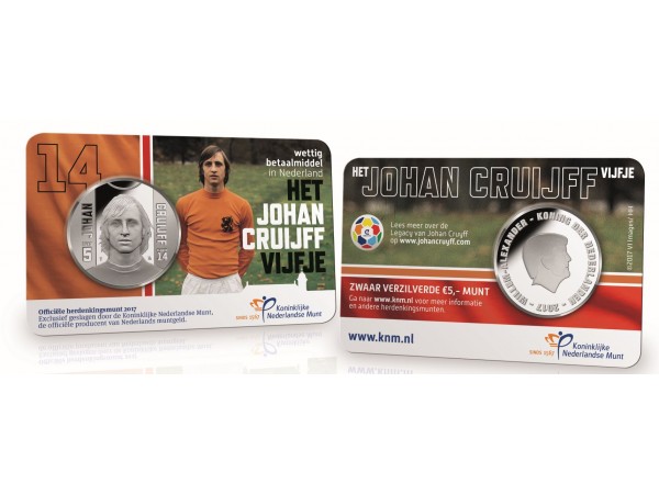 (afbeelding voor) Nederland 5 euro 2017 UNC Johan Cruijff in coincard