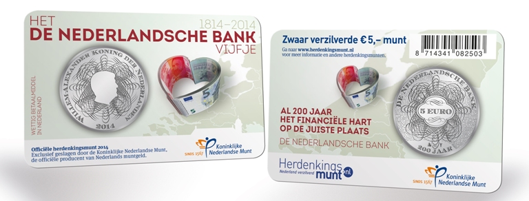 (afbeelding voor) 5 Euromunt NL Het DNB vijfje 2014 in coincard