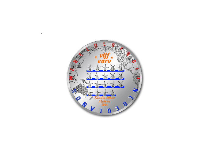 (afbeelding voor) 5 Euromunt Nederland Het Molen vijfje 2014 UNC in kleur