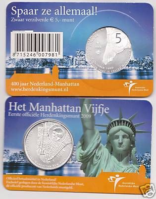 (afbeelding voor) 5 Euro Manhattan Nederland in coincard