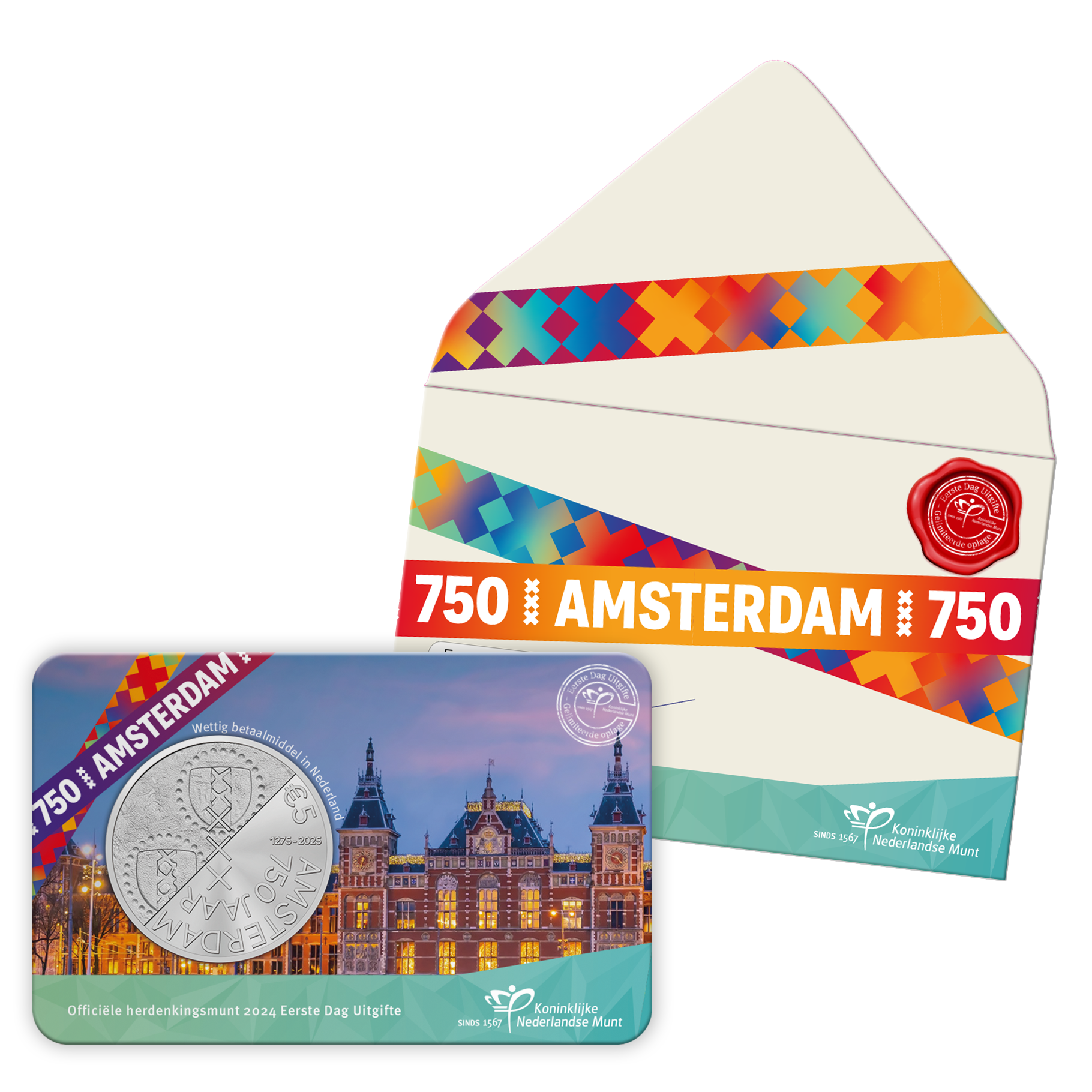 (afbeelding voor) Nederland 750 jaar Amsterdam Vijfje coincard 1e dag uitgifte