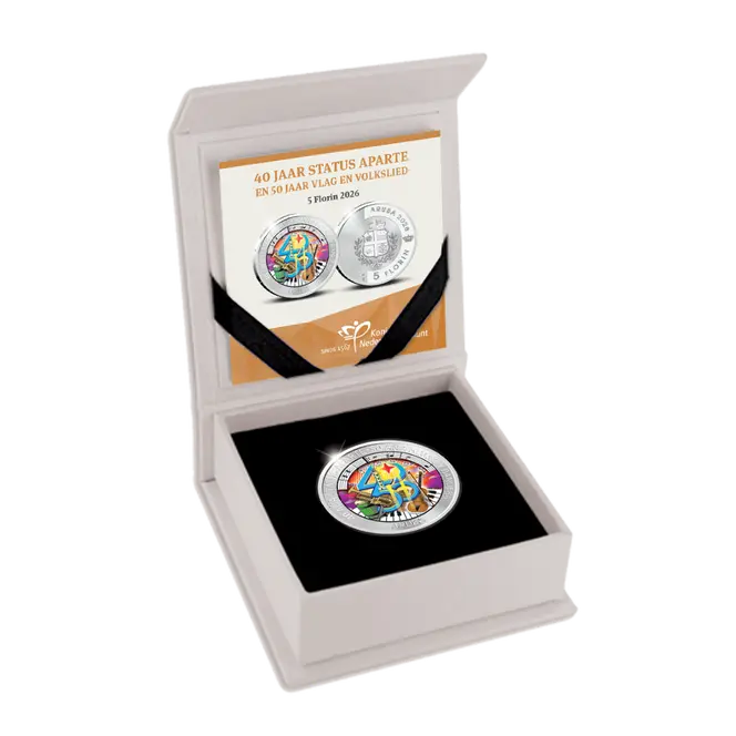(image for) 5 Florin Aruba 2026 - 40 jaar Status Aparte en 50 jaar Vlag en Volkslied proof in cassette