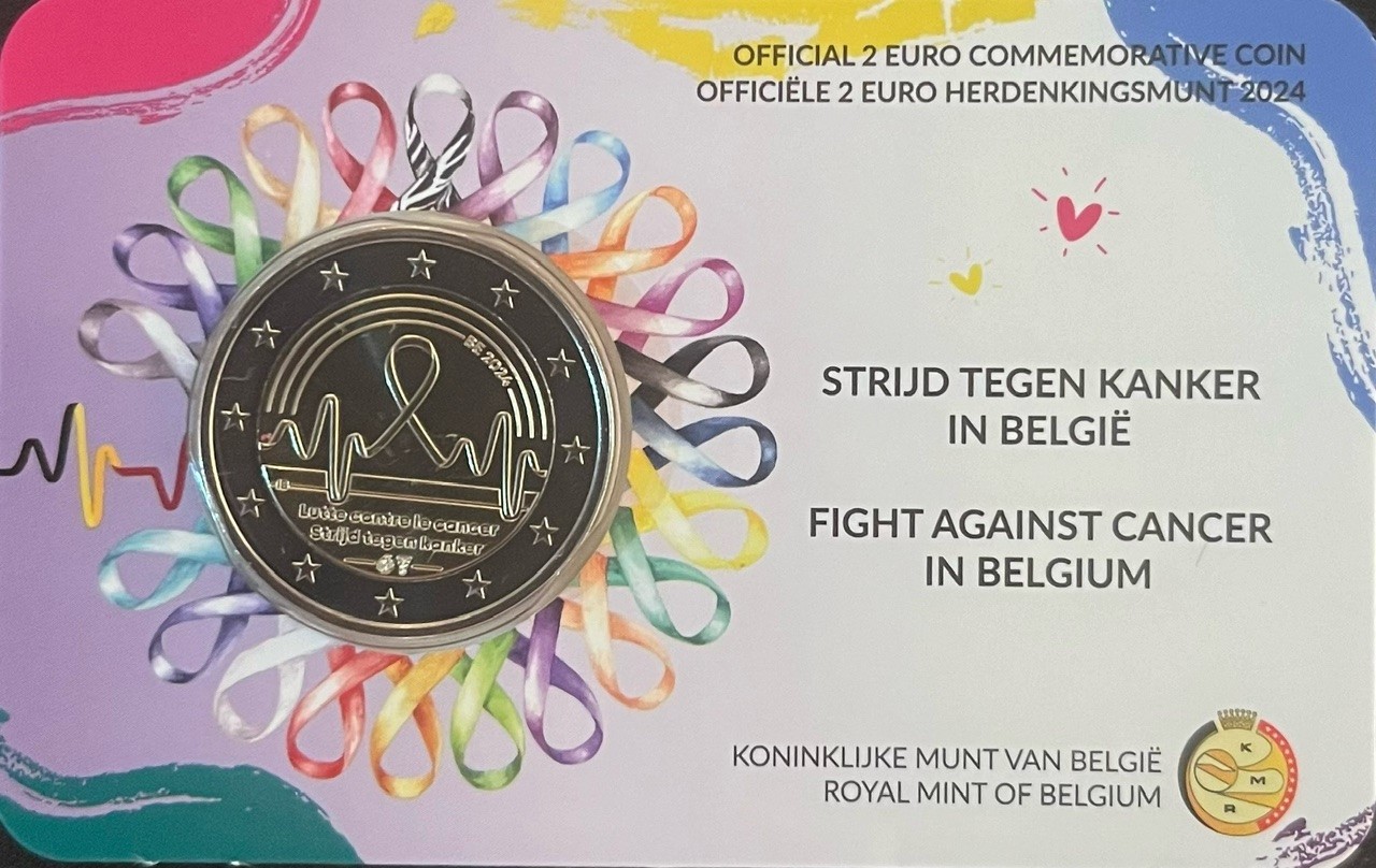 2 Euromunt België 2024 EU Strijd tegen Kanker in coincard NL