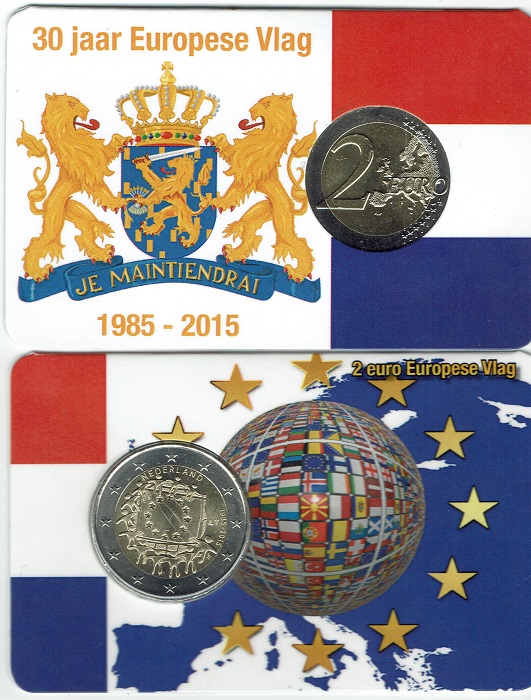 (afbeelding voor) 2 Euromunt Nederland 2015 Coincard - 30 Jaar europese vlag