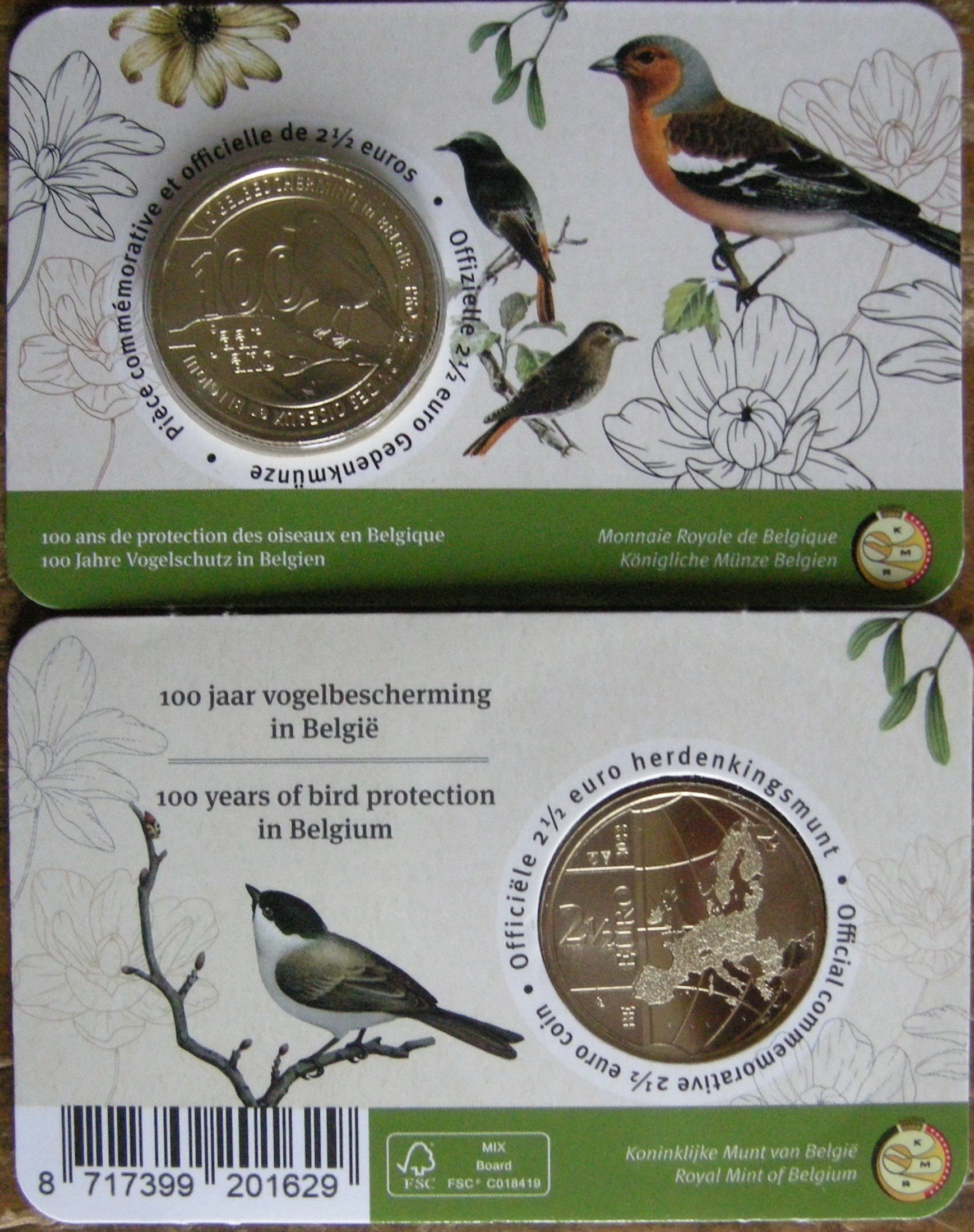 (afbeelding voor) 2,5 Euro Belgie 2022 coincard - 100 Jaar Vogelbescherming Frans