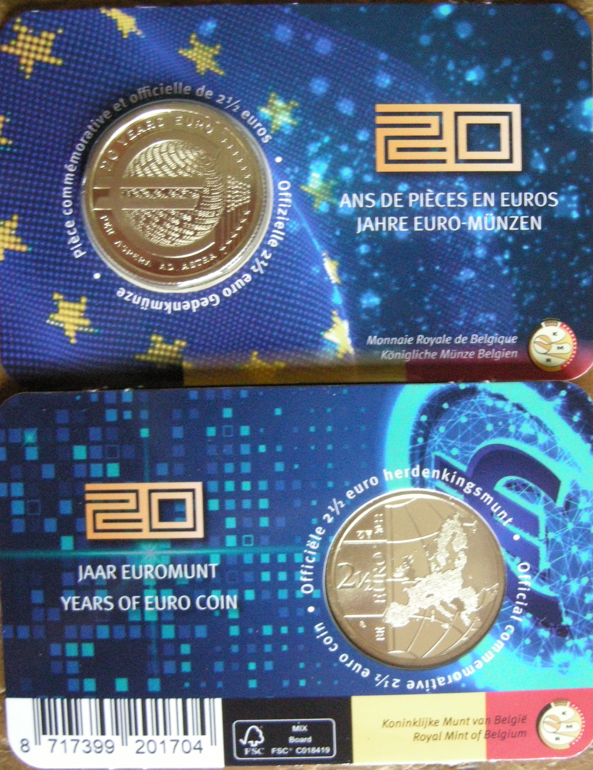 (afbeelding voor) 2,5 Euro Belgie 2022 coincard - 20 Jaar Euromunt - Franse Tekst
