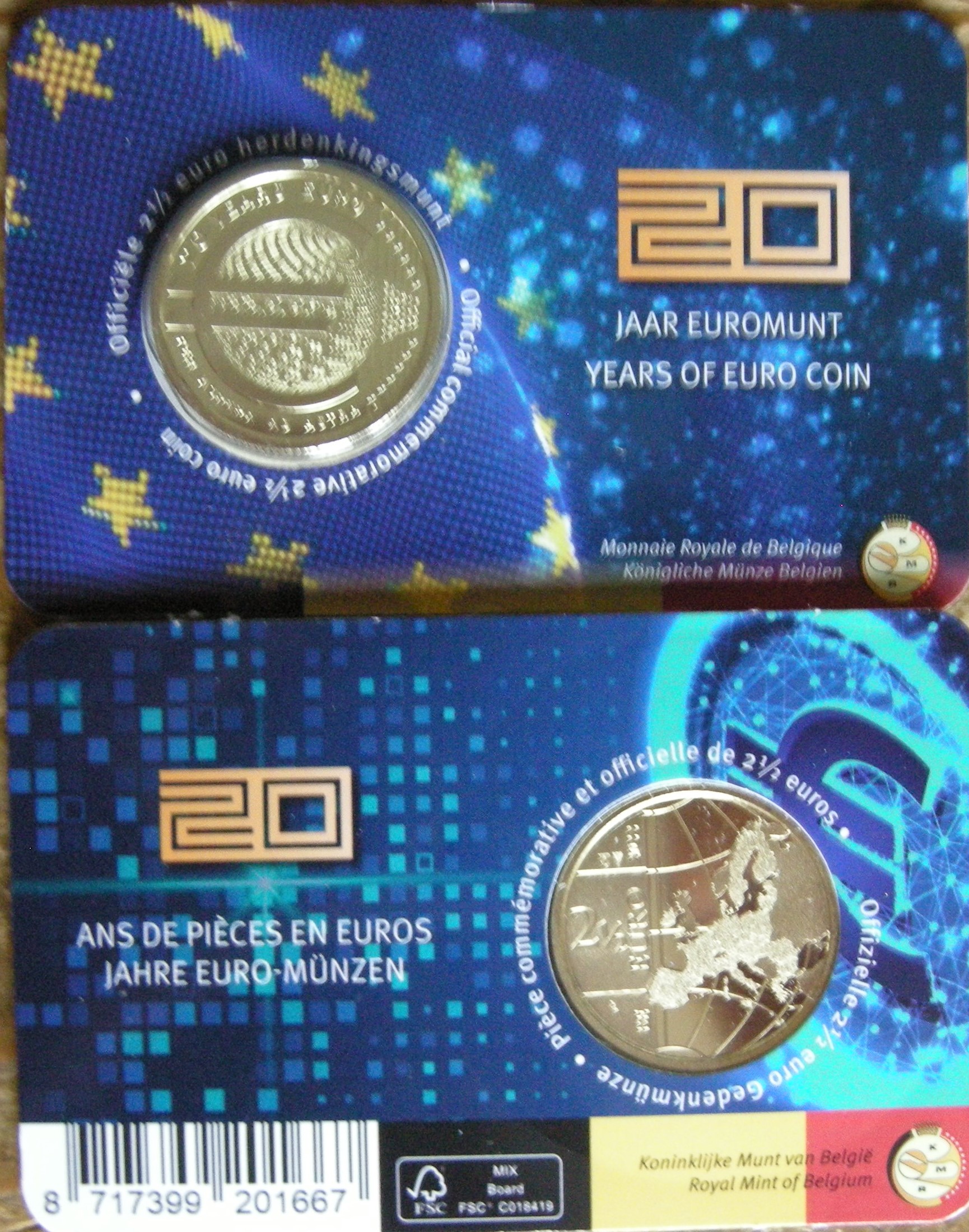 (afbeelding voor) 2,5 Euro Belgie 2022 coincard - 20 Jaar Euromunt - NL Tekst