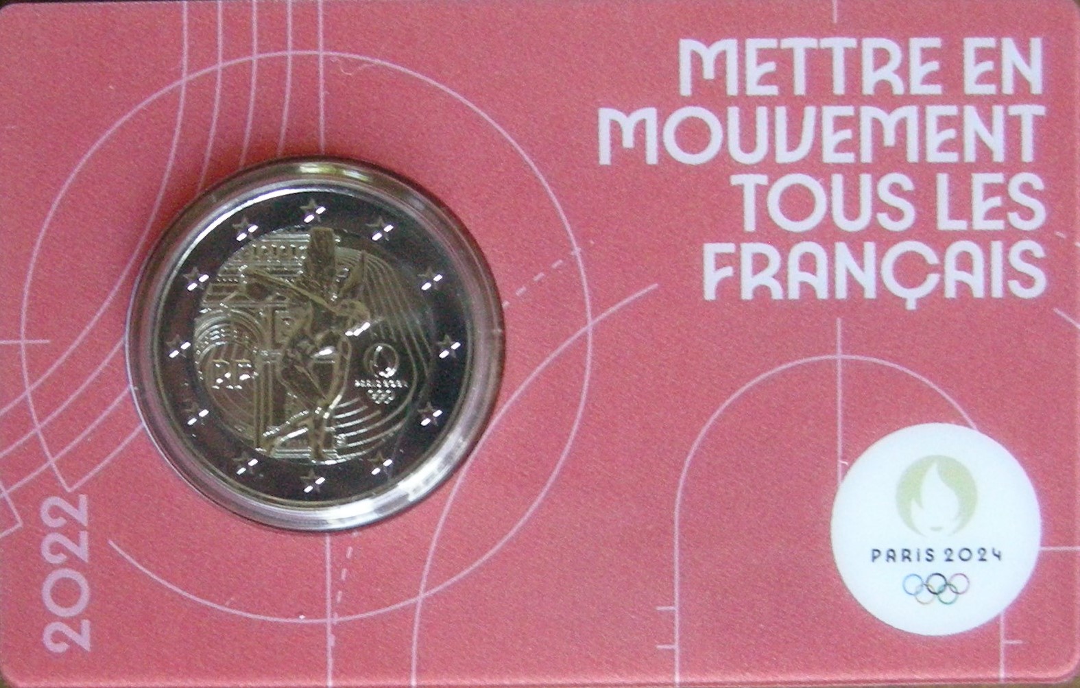 (afbeelding voor) 2 Euromunt Frankrijk 2022 Olympics in coincard Rood