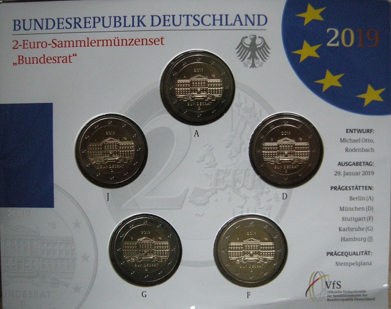 (afbeelding voor) 2 Euromunt Duitsland 5 x 2019 Bundesrat BU A-D-F-G-J