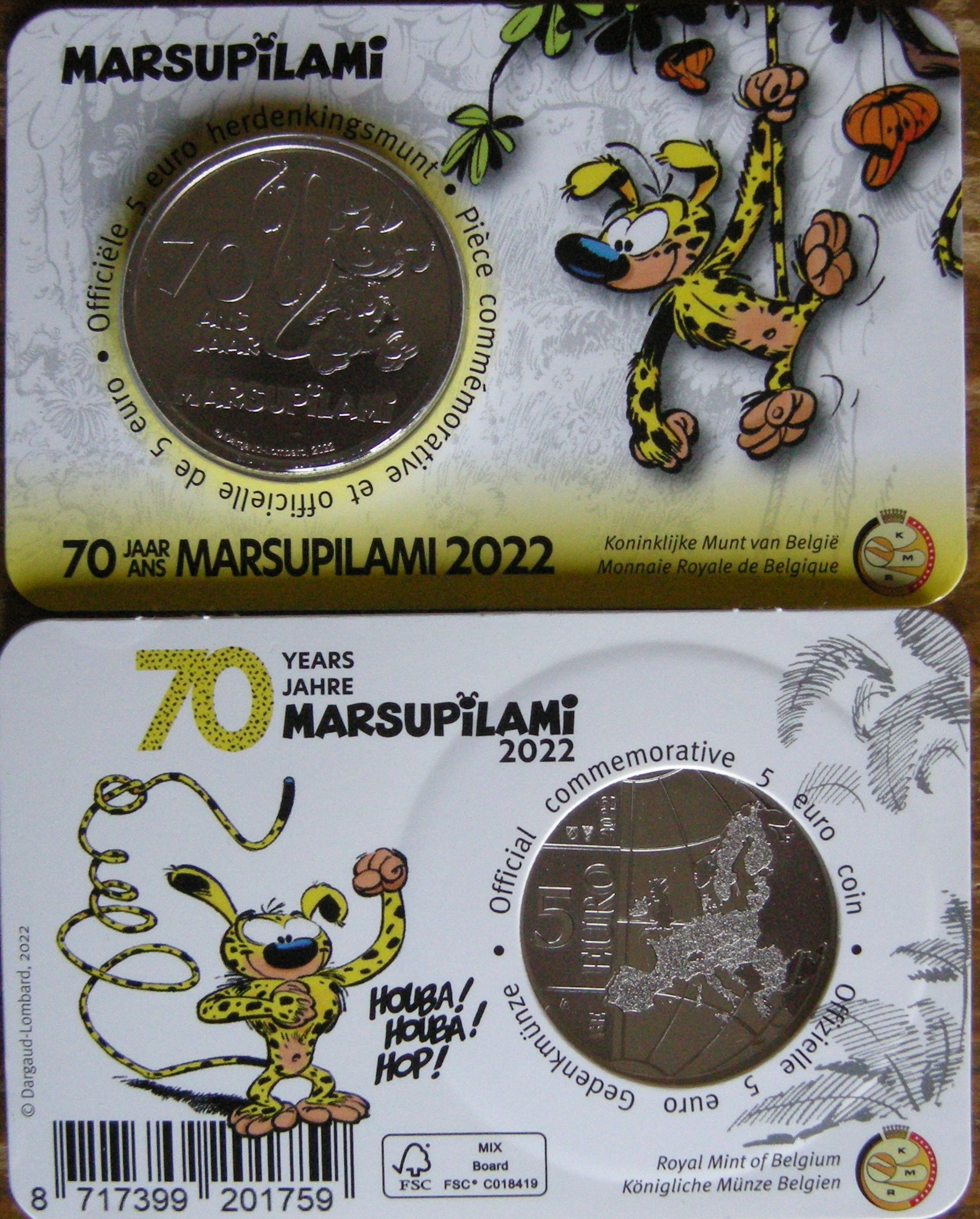 (afbeelding voor) 5 Euro Belgie 2022 Marsupilami in coincard