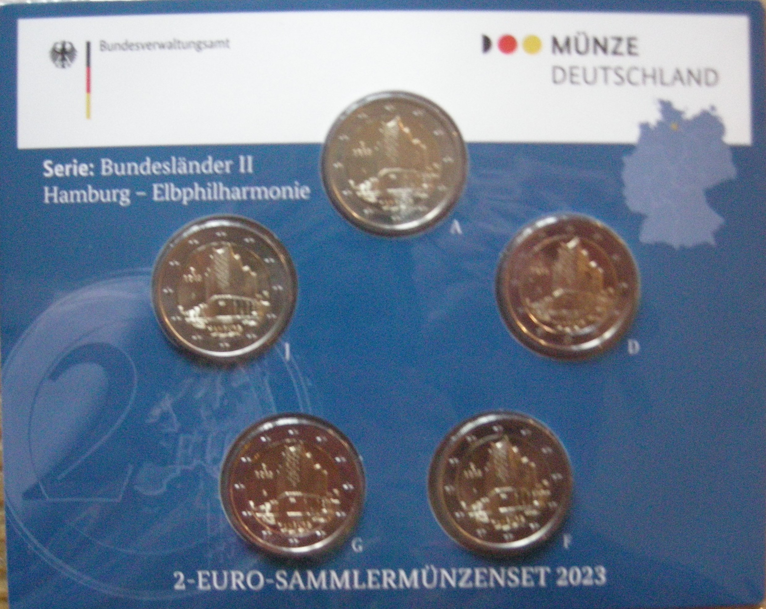 (afbeelding voor) 2 Euromunt Duitsland 5 x 2023 Hamburg BU A-D-F-G-J