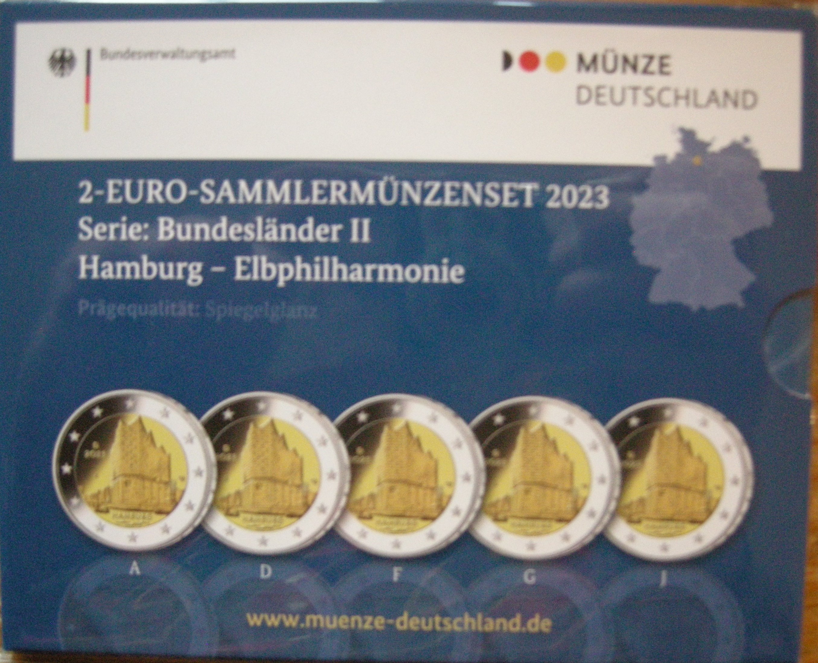 (afbeelding voor) 2 Euromunt Duitsland 5 x 2023 Hamburg Proof A-D-F-G-J