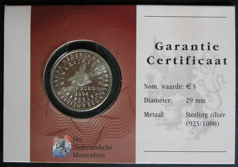 (afbeelding voor) 5 Euromunt Statuut Nederland 2004 UNC in coincard HNM