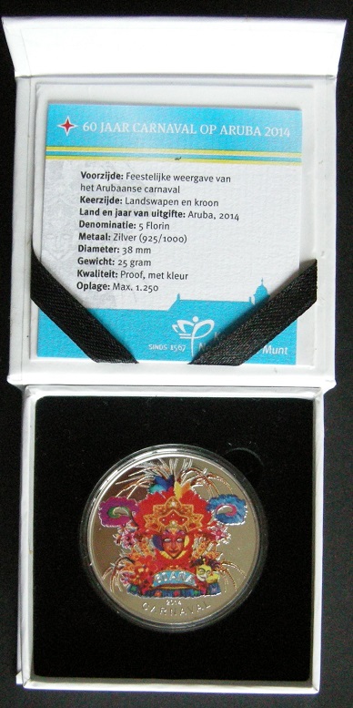 (afbeelding voor) 5 Florin 2014 Aruba in kleur Carnaval in cassette