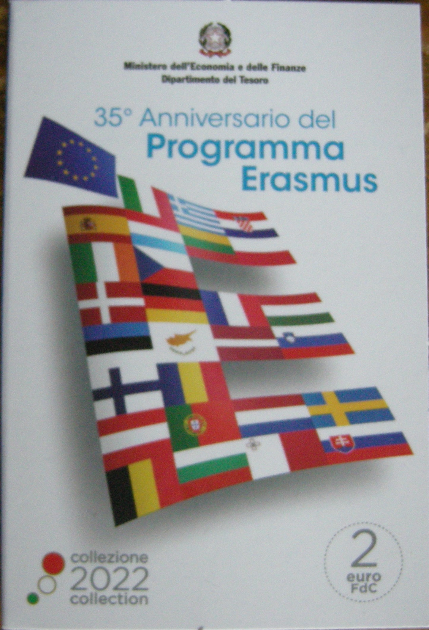 (afbeelding voor) 2 Euromunt Italië 2022 Erasmus in coincard