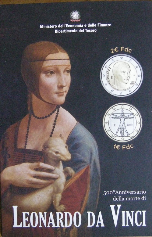 (afbeelding voor) 2 Euromunt Italie 2019 Leonardo da Vinci + 1 Euro