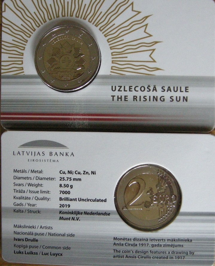 (afbeelding voor) Letland 2 euromunt 2019 Zonsopgang in coincard UNC