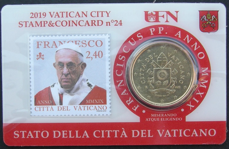 (afbeelding voor) Vaticaan Coincard No. 24 Munt 50 cent 2019 + Postzegel
