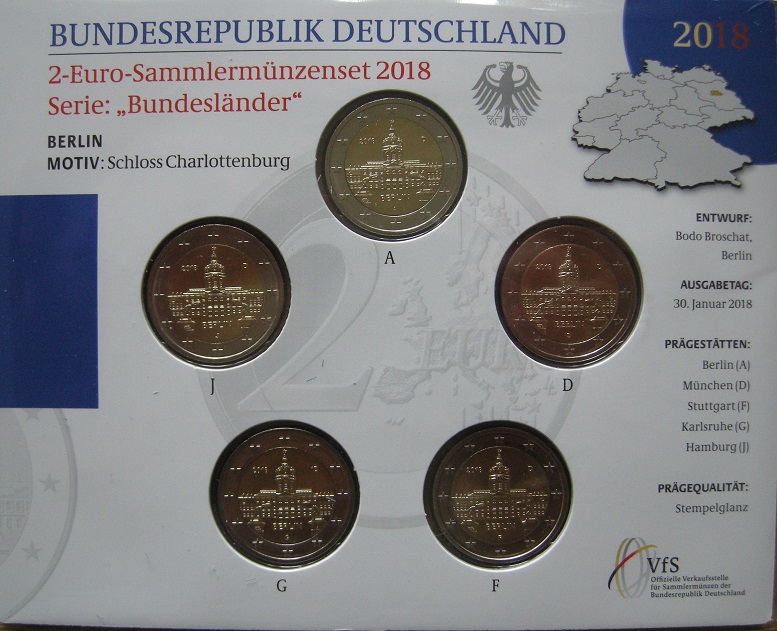 (afbeelding voor) 2 Euromunt Duitsland 5 x 2018 Charlottenburg BU A-D-F-G-J