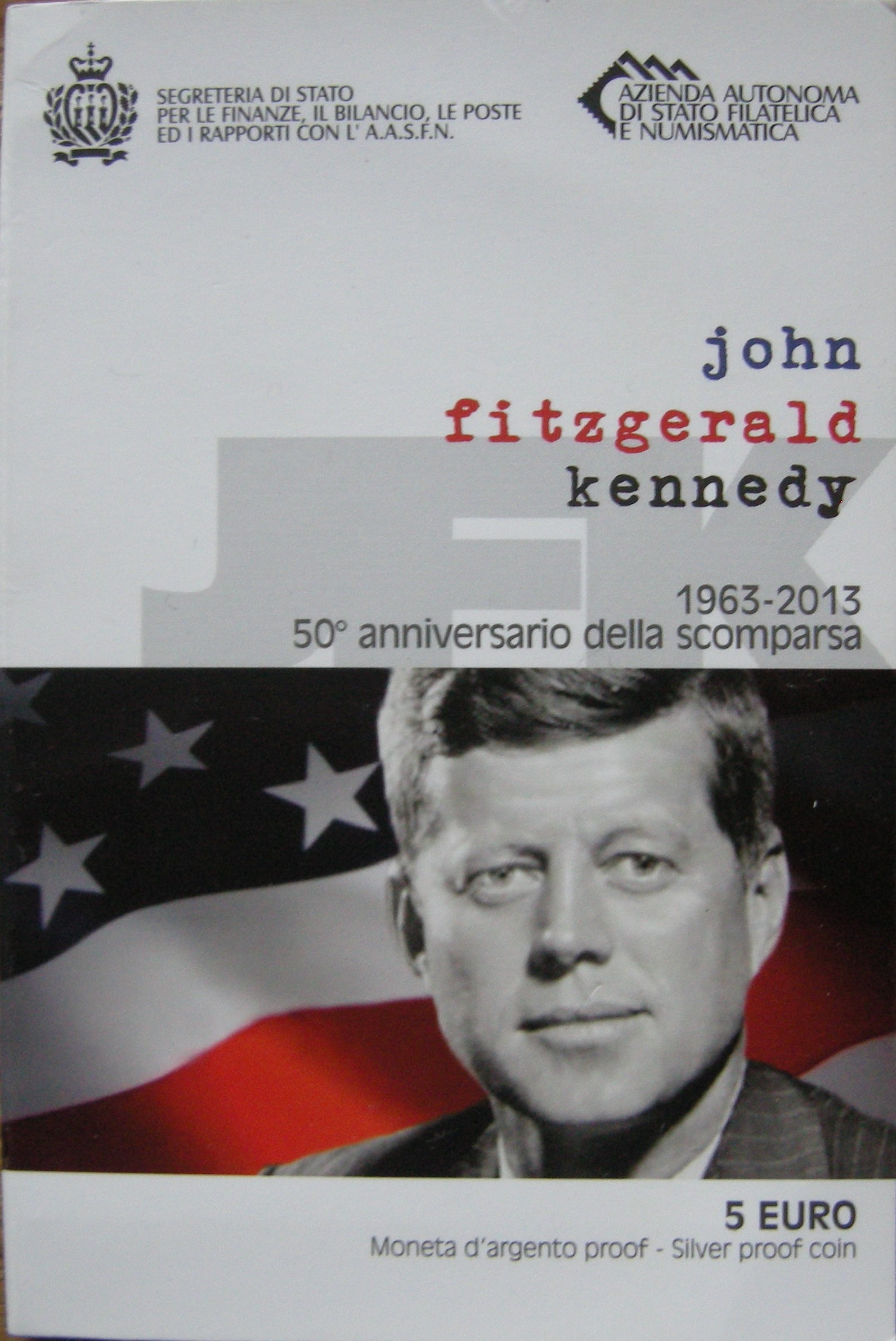 (afbeelding voor) 5 Euromunt San Marino 2013 John Kennedy in blister