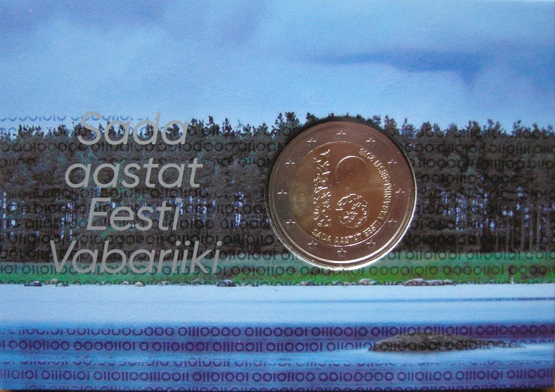(afbeelding voor) 2 Euromunt Estland 2018 100 jaar onafhankelijkheid in coincard