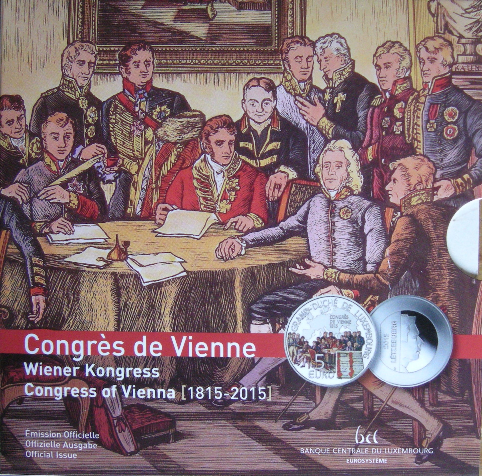 (afbeelding voor) 5 Euro Luxemburg 2015 Congres de Vienne in blister