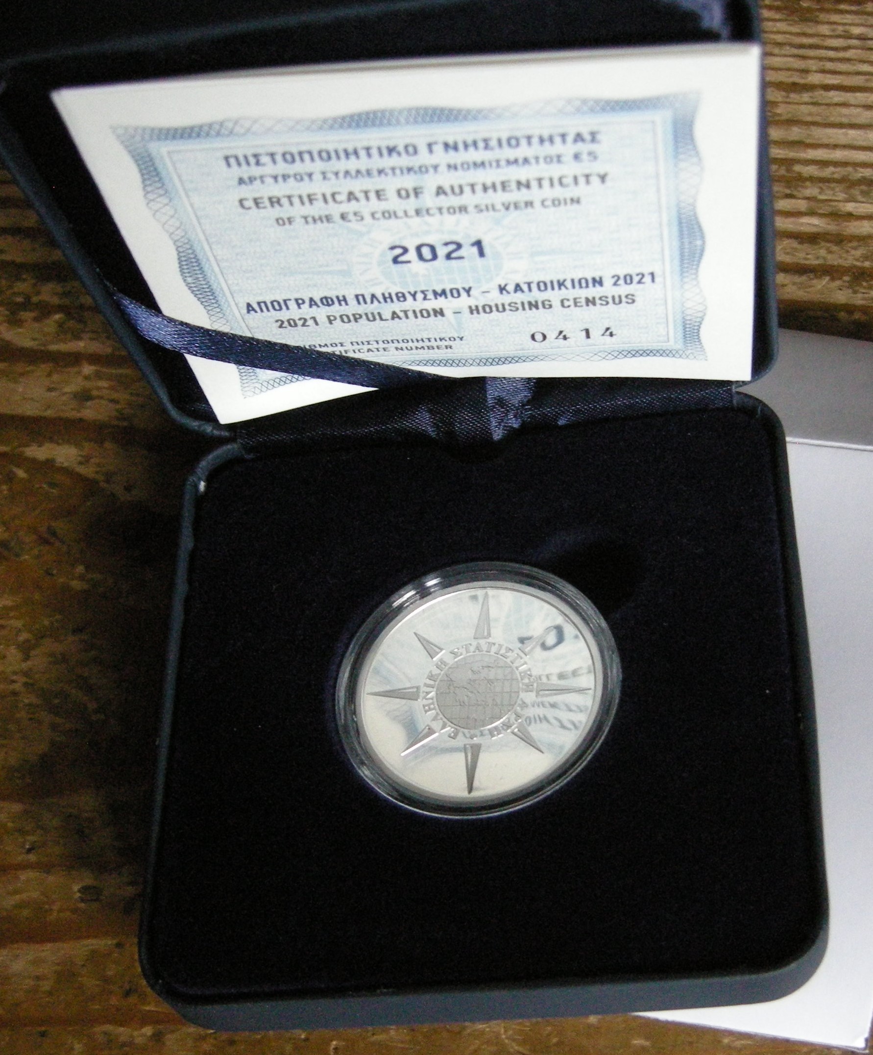 (afbeelding voor) 5 Euro Griekenland 2021 Population zilver proof in cassette