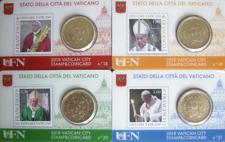 (afbeelding voor) Vaticaan coincard 4 x 50 cent + zegel 2018