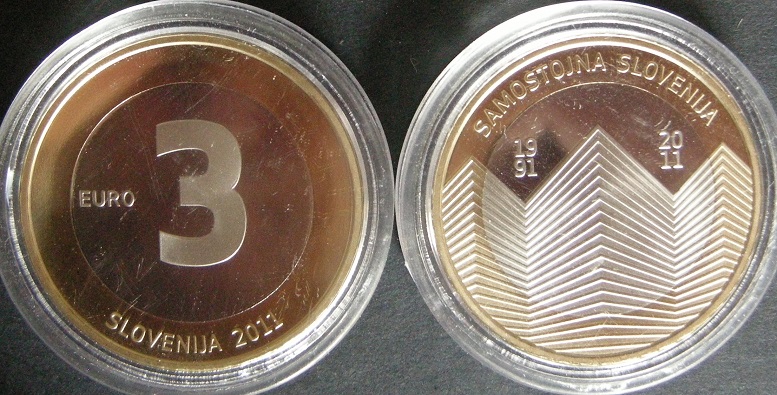 (afbeelding voor) 3 Euromunt Slovenië 2011 Proof