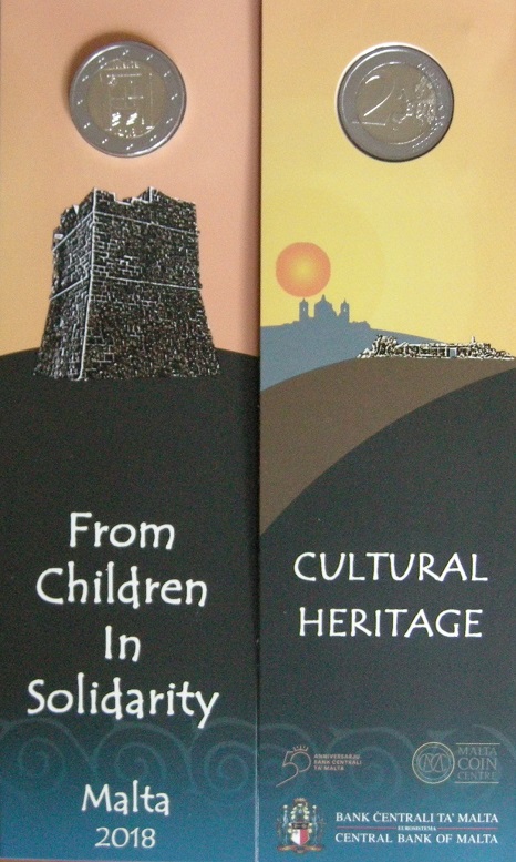 (afbeelding voor) 2 Euromunt Malta 2018- Cultural Heritage in coincard + Muntteken