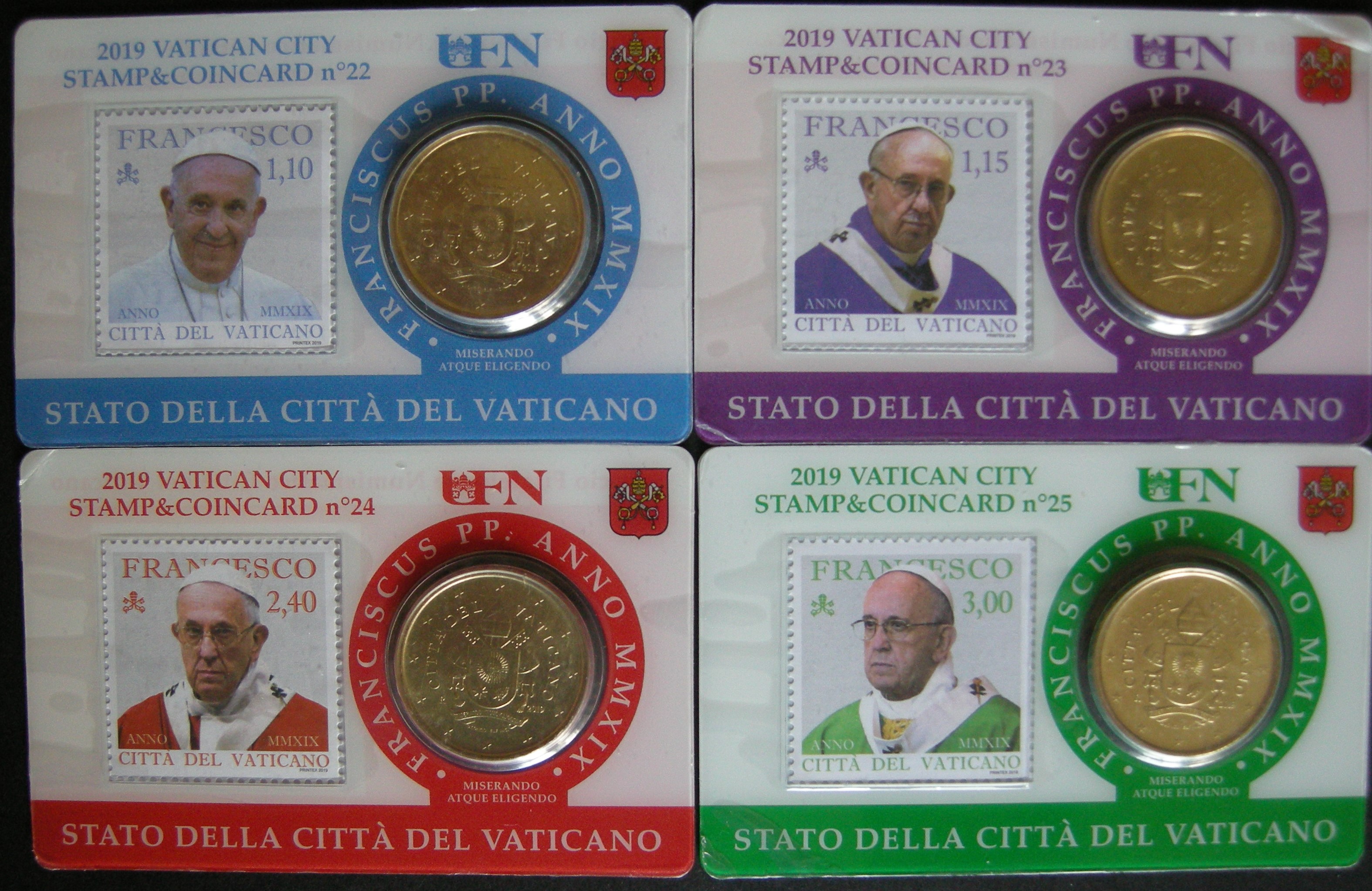(afbeelding voor) Vaticaan coincard 4 x 50 cent + zegel 2019