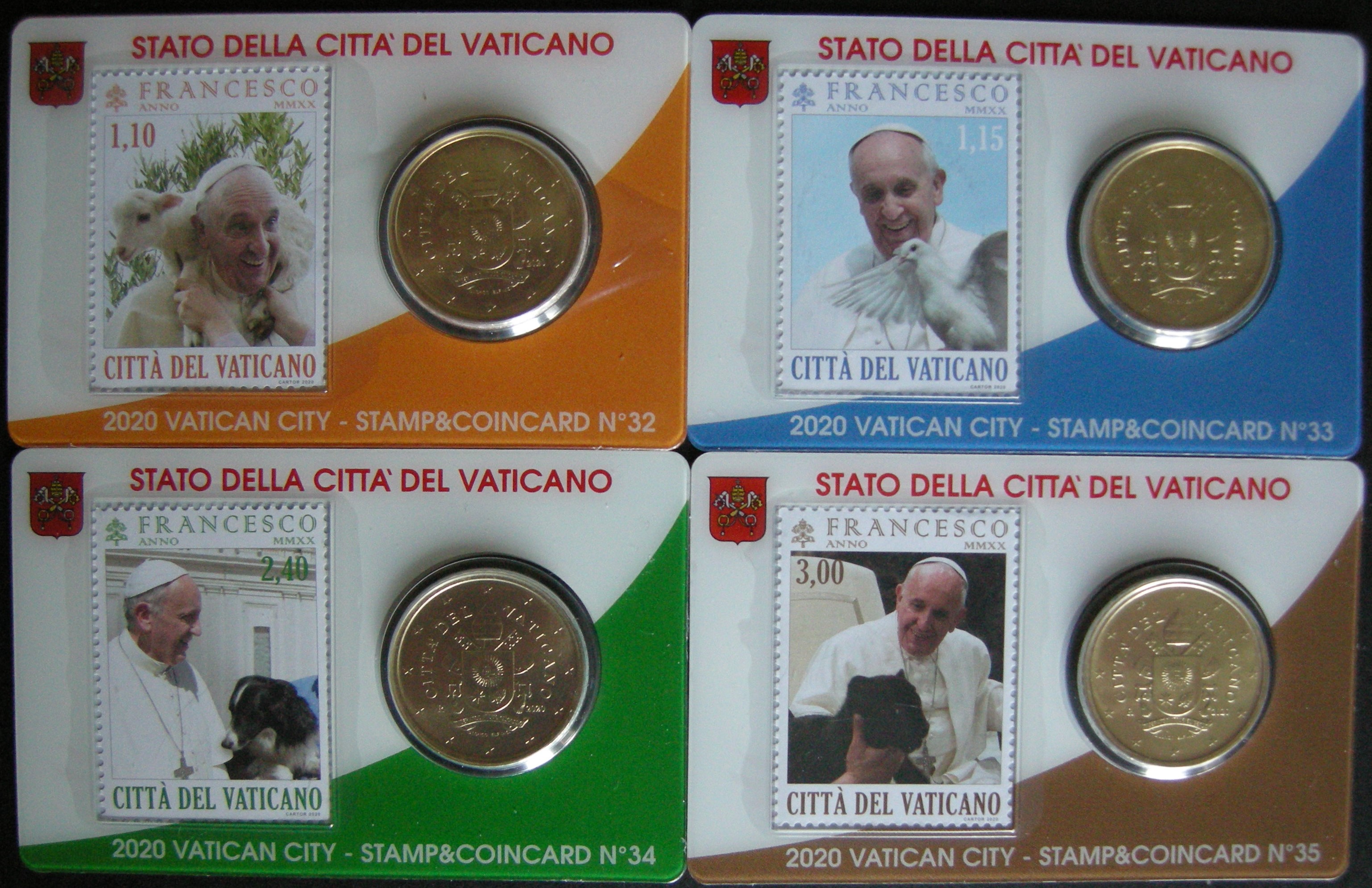 (afbeelding voor) Vaticaan coincard 4 x 50 cent + zegel 2020