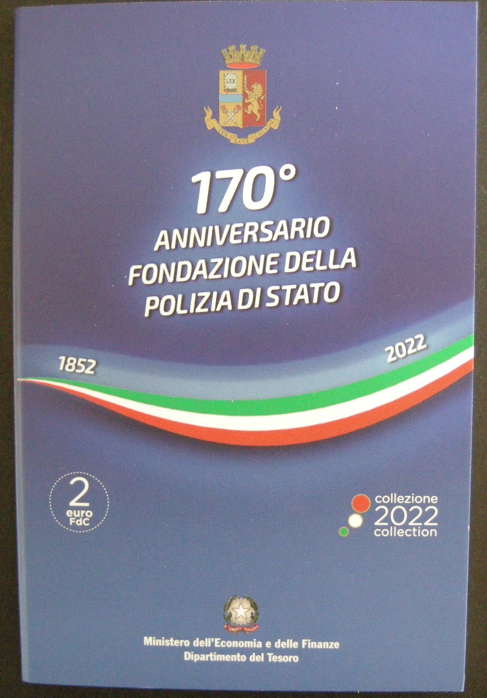 (afbeelding voor) 2 Euromunt Italie 2022 Politie in blister