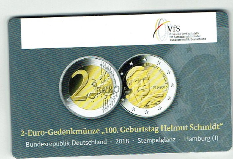 (afbeelding voor) 2 Euromunt Duitsland 2018 coincard J Helmut Schmidt ( VHS )