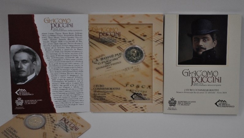 (afbeelding voor) 2 Euromunt SanMarino 2014 Puccini