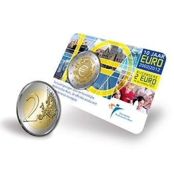 (afbeelding voor) 2 Euromunt Nederland 2012 Tien jaar Euro in coincard