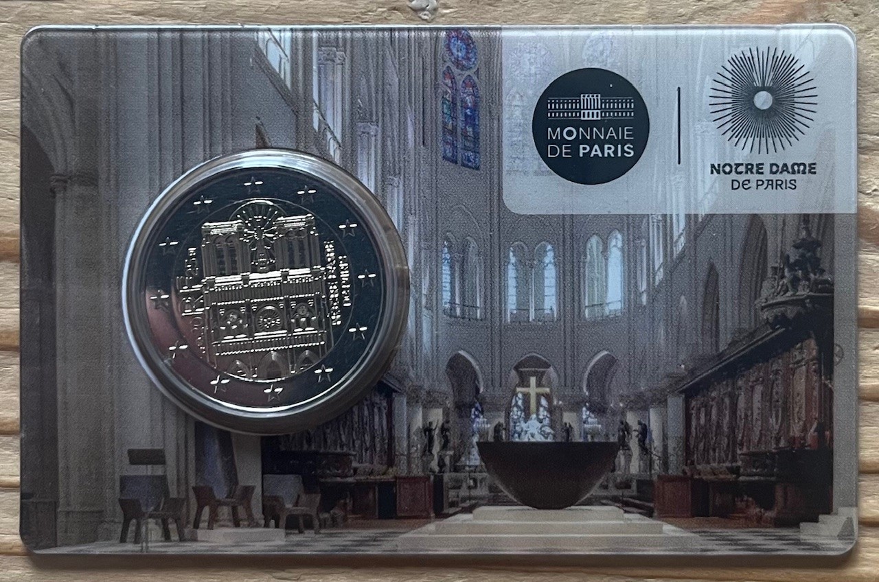(afbeelding voor) 2 Euromunt Frankrijk 2025 Notre Dame BU in coincard