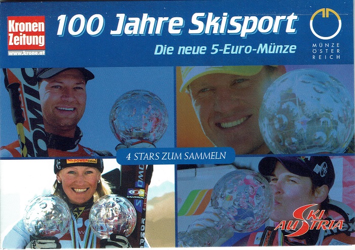 (afbeelding voor) 5 Euromunt Oostenrijk 2005 Skieen in Blister FDC deel 1