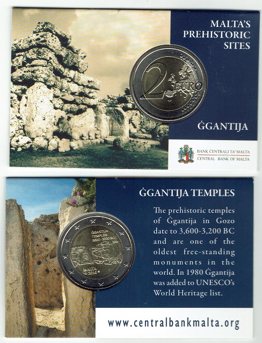 (afbeelding voor) 2 Euromunt Malta 2016 coincard -Ggantija Tempel 2016