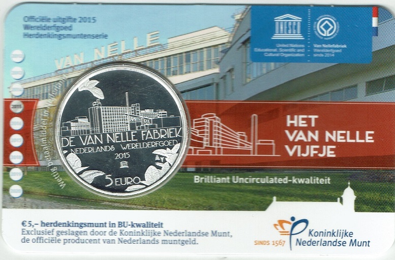 5 Euromunt Nederland Het Van Nelle vijfje 2015 BU in coincard (afbeelding voor) 5 Euromunt Nederland Het Van Nelle vijfje 2015 BU in coincard